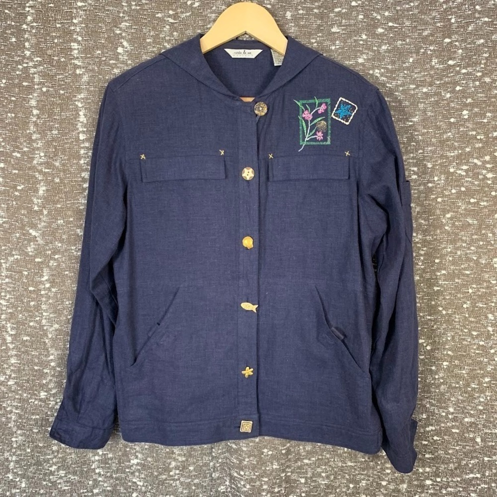 Vintage Natalie & Me Button Up Shirt Embroidered Nautical Preppy‎ Women's Small